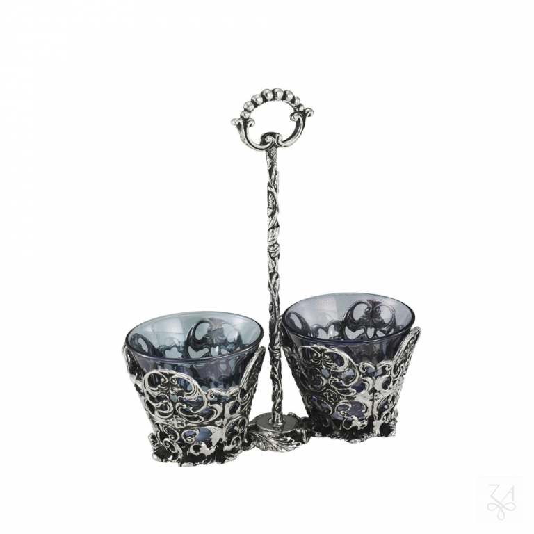 Double Salt Holder  w/ Blue Crystal - H.-16cm