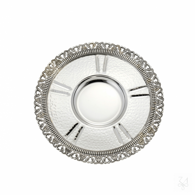 Kiddush Plate, Hammered w/ Casting Border - D.-16cm