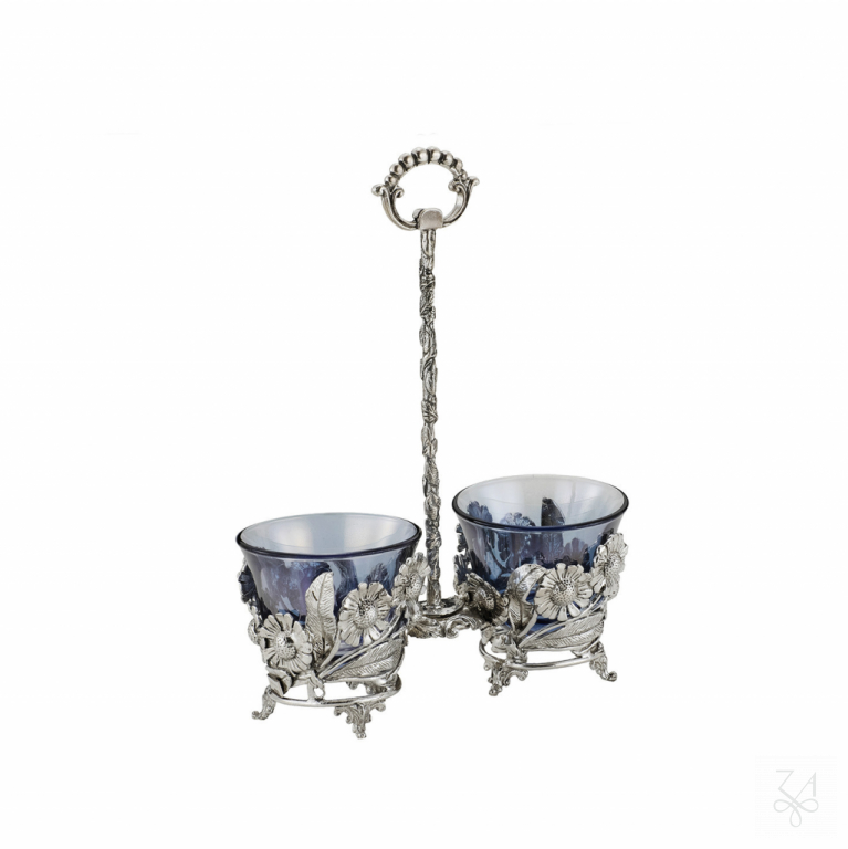 Double Salt Holder  w/ Blue Crystal - H.-19cm