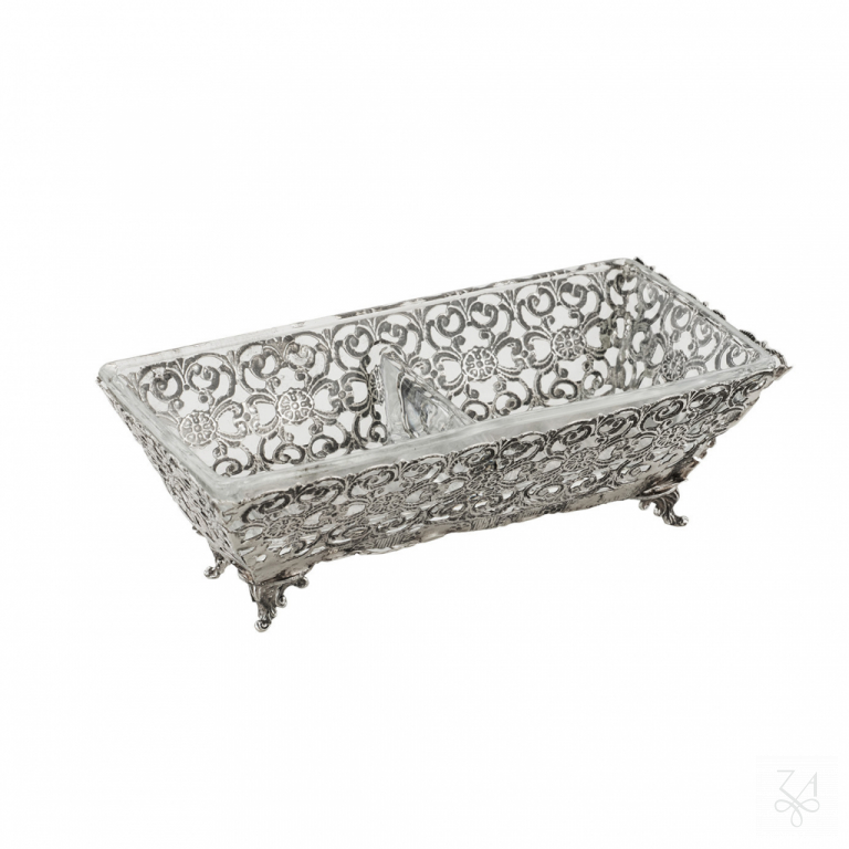 Salt Holder Double - Rectangular -  w/ White Crystal