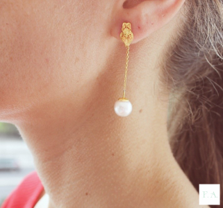 PENDIENTES CADENA EN PLATA  DORADA- CORAZON Y PERLA 2