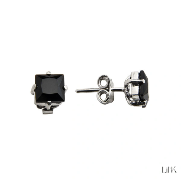 PENDIENTES EN PLATA PIEDRA CUADRADA NEGRA 1