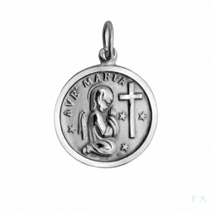 MEDALLA PLATA  REDONDA ANGEL / AVE MARIA - 1.7CM 1