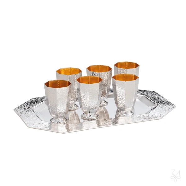 Liquor 8 Cups Set with Tray - Mod. Hammered 5