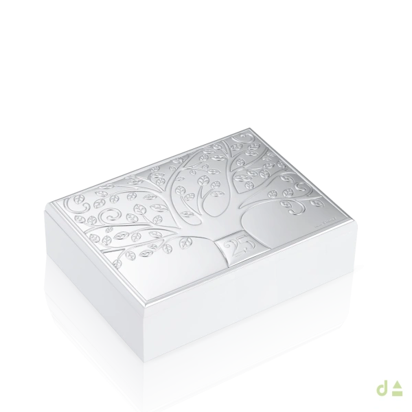 CAJA  MADERA BLANCA ARBOL DE LA VIDA 21X16 - 25 ANIVERSARIO 2