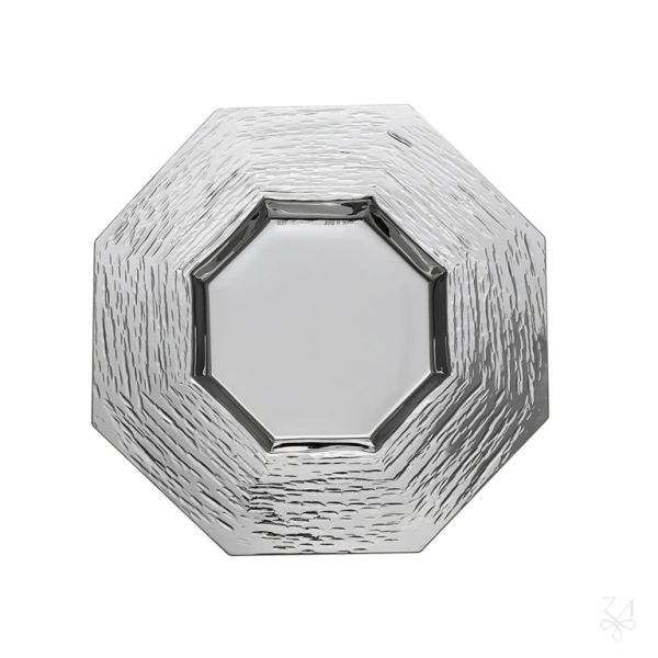 Kiddush Plate Octagonal w/ Hammered Border - D.-14.5cm 1