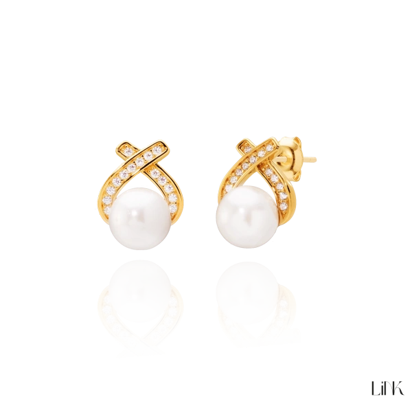 PENDIENTES CIRCONITAS Y PERLAS DORADO 2