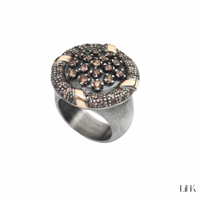 ANILLO REDONDO CON ZIRCONIAS BLANCAS O MÁRRON Y ORO 1