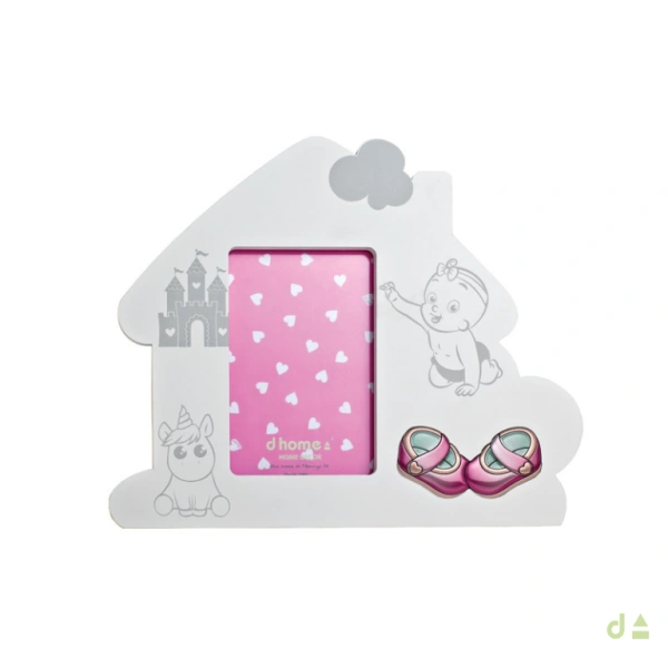 MARCO MAD. BLANCA 10X15 CASITA C/ ZAPATOS ROSA 1