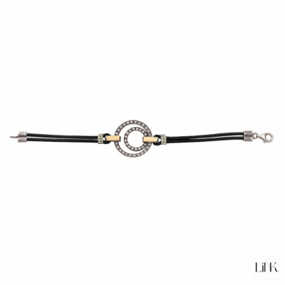 PULSERA EN CUERO "DOS ANILLOS" CON ZIRCONIAS Y ORO 1