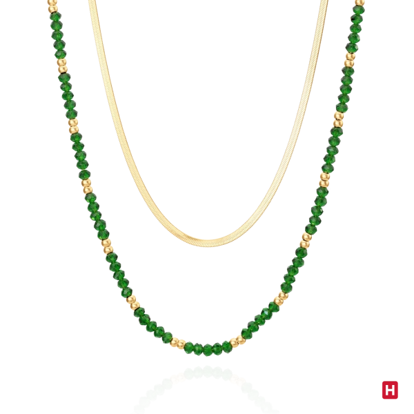 Necklace Hassu Double Golden - Green 1