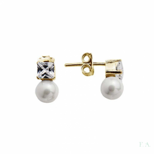 Eearrings FA Zirconia + Pearl 6mm 1