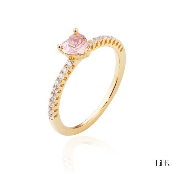 ANILLO COMPROMISO LINK CORAZÓN CIRCONIA ROSA 2