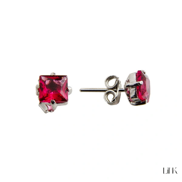 PENDIENTES EN PLATA PIEDRA CUADRADA ROJA 1