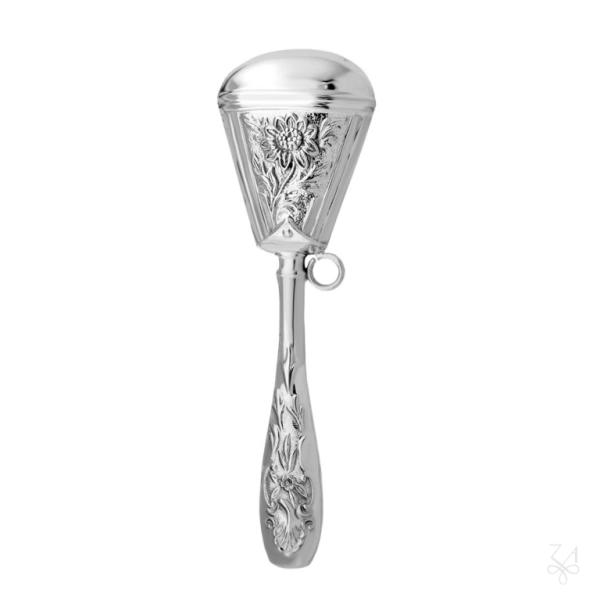 SONAJERO EN PLATA CON MANGO- TRIANGULO CON CALÉNDULA 1