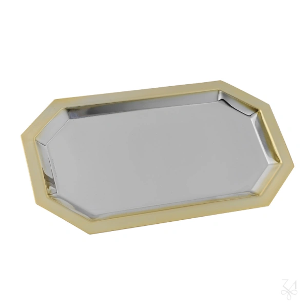 STERLING SILVER GILDED BORDER  OCTAGONAL TRAY CD 25X15 CM 1