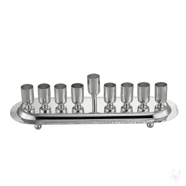 STERLING SILVER RELIGIOUS MENORAH HAMMERED SMALL-FLAT 2