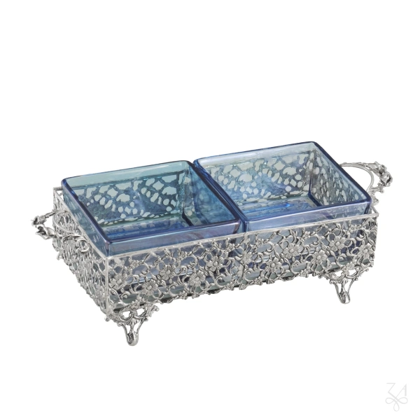 Double Salt Holder  w/ Blue Crystal - 17x9cm 1