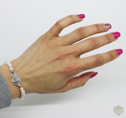PULSERA PERLAS CON CORAZON FILIGRANA EN PLATA 5CM 2