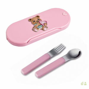 CONJUNTO INFANTIL TENEDOR Y CUCHARA ROSA - OSO 1