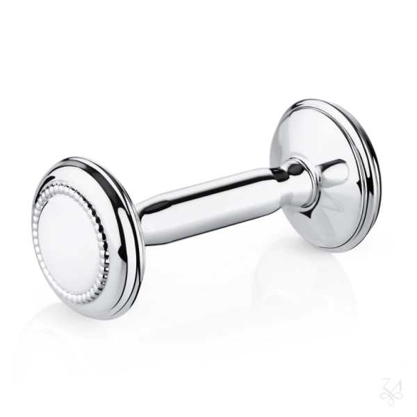 STERLING SILVER BABY RATTLE - DUMBBELL CLASSIC PEARL 1