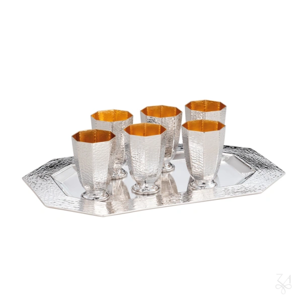 Liquor 8 Cups Set with Tray - Mod. Hammered 4