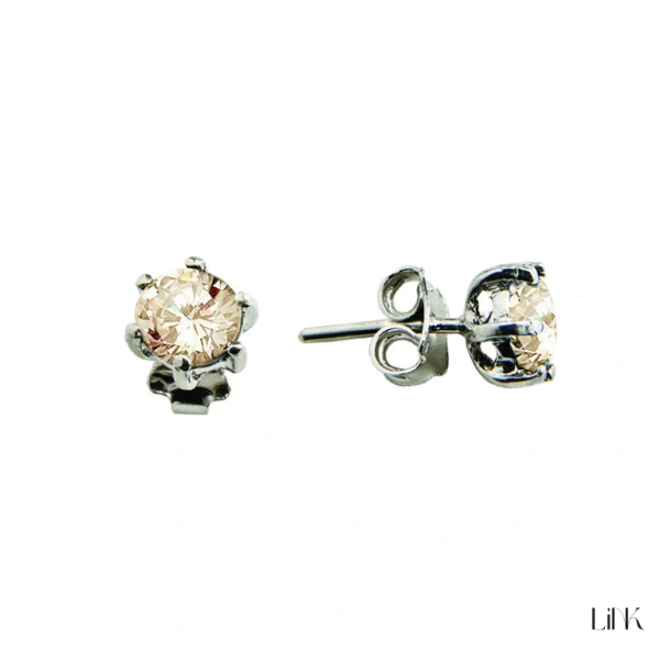 PENDIENTES EN PLATA PIEDRA REDONDA CHAMPAGNE 1