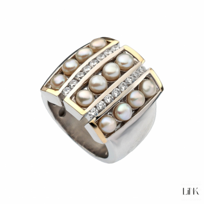 ANILLO PLATA925/ORO9K- 8 CIRCONITAS- 1.4CM - HARMONIA 1