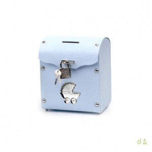 HUCHA PIEL CELESTE - MOD. COCHE BEBE 1