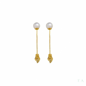 PENDIENTES CADENA EN PLATA  DORADA- CORAZON Y PERLA 1