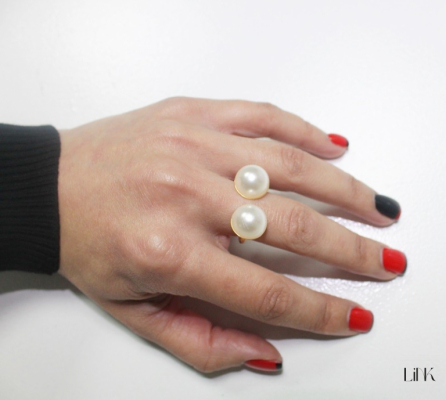 ANILLO EN PLATA DORADA - 2 PERLAS 2