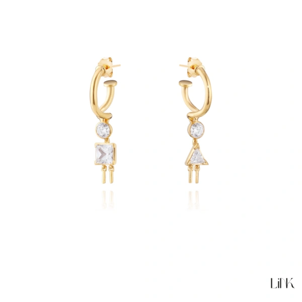 PENDIENTES LINK DORADOS - NIÑO+NIÑA PIEDRA BLANCA 1