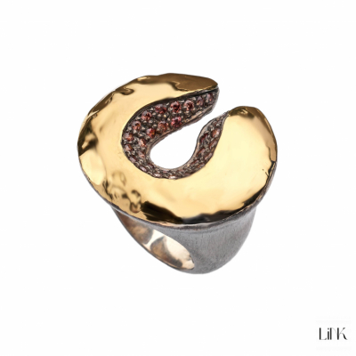 ANILLO PLATA 925/ORO9K- 32 CIRCONITAS-3CM - BEIJO 1