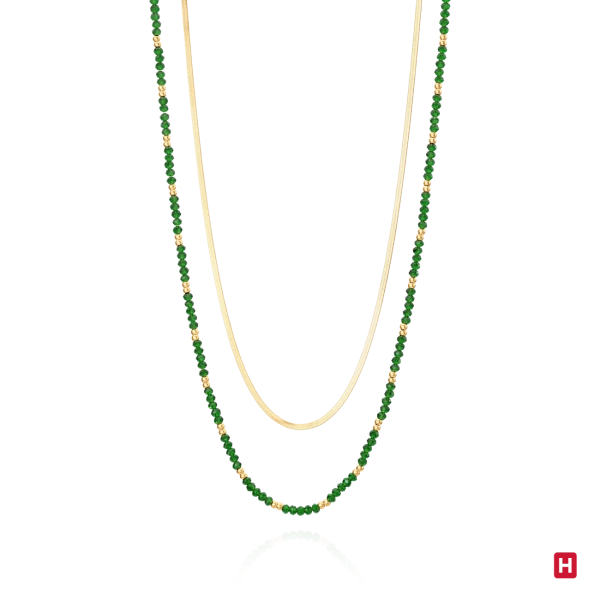 Necklace Hassu Double Golden - Green 2