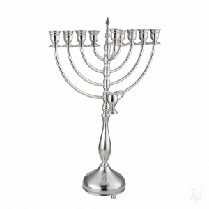 Menorah BL - Mod. Round Base w/ Feet, Hammered 1