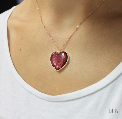 COLLAR DORADO ROSA C/ PIEDRA CORAZON ROSA 3