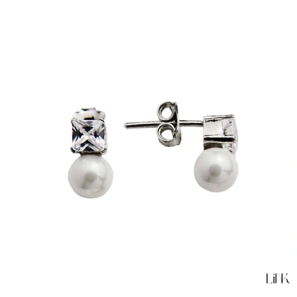 PENDIENTES CIRCONIA + PERLA 6MM 1