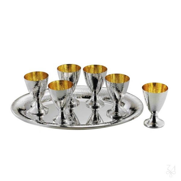 Liquor 8 Cups Set with Tray - Mod. Classic Hammered 4