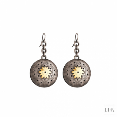 PENDIENTES REDONDOS  CON  FLOR EN ORO 1