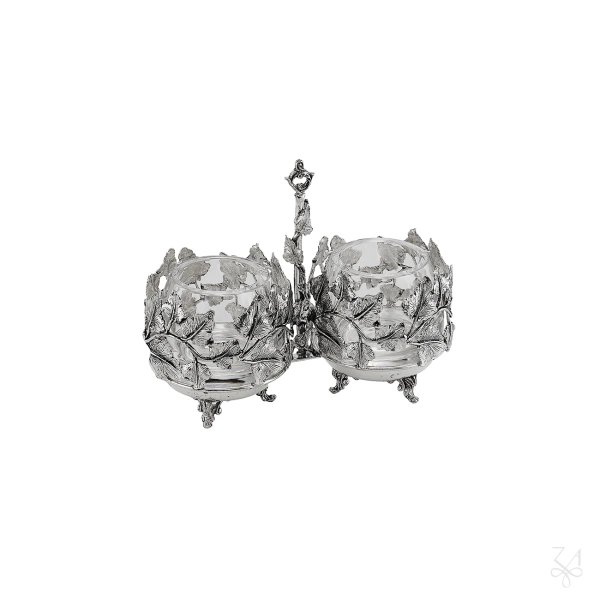 STERLING SILVER RELIGIOUS DOUBLE SALT HOLDER W/CASTING 2