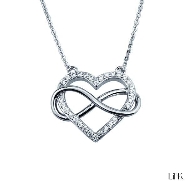 COLLAR CORAZON + INFINITO C/CIRCONITAS BLANCAS 1