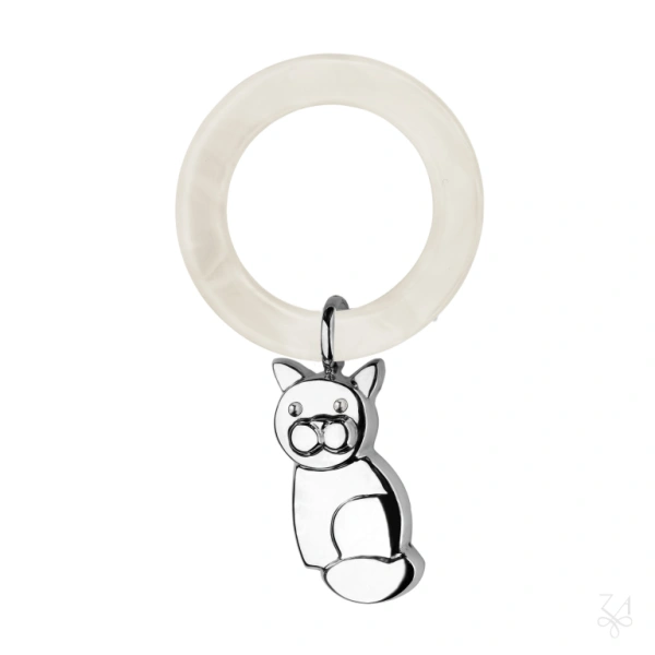 SONAJERO EN PLATA CON ARO - GATO SENTADO 1