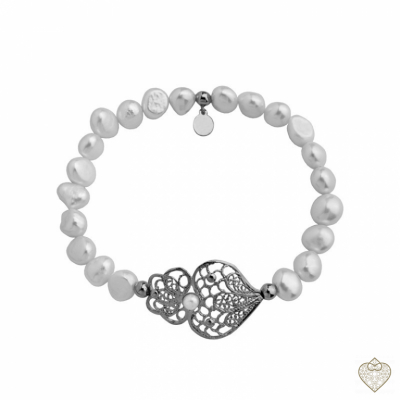 PULSERA PERLAS CON CORAZON FILIGRANA EN PLATA 1