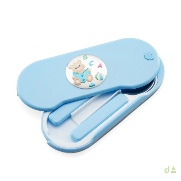 CONJUNTO INFANTIL TENEDOR Y CUCHARA CELESTE - OSO 1