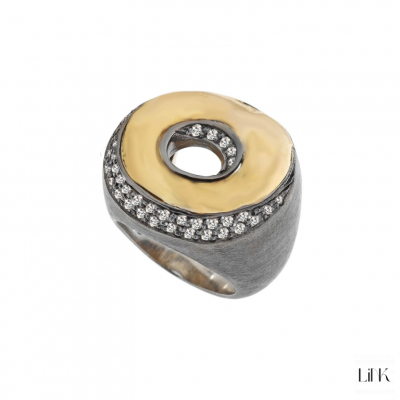 ANILLO PLATA 925/ORO9K- 37 CIRCONITAS - BISCOITO 1