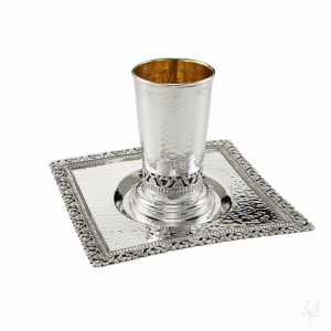 Kiddush Set - Mod. Conico w/ square plate, Hammered 1