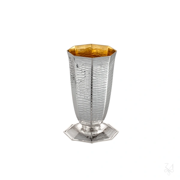 Kiddush Cup w/ Base H.-9cm - Octogonal and Gold plated inside 1