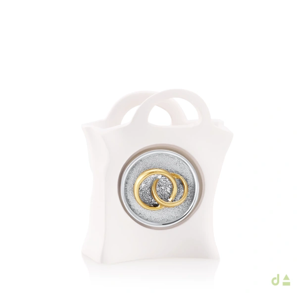BIBELOT BLANCO ALIANZAS DORADAS 7X8CM 2