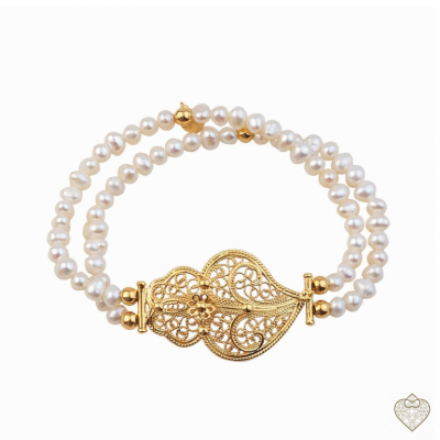 PULSERA PERLAS - 2 VUELTAS CON CORAZON  FILIGRANA 3.5CM 1