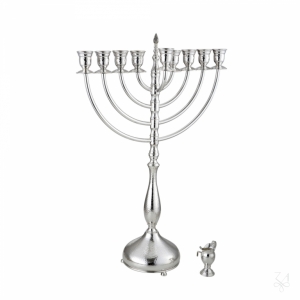 Menorah BL - Mod. Round Base w/ Feet, Hammered 2